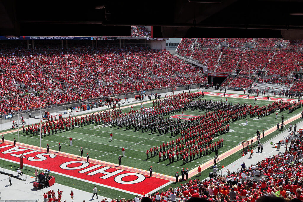 Ohio State Buckeyes band on the field