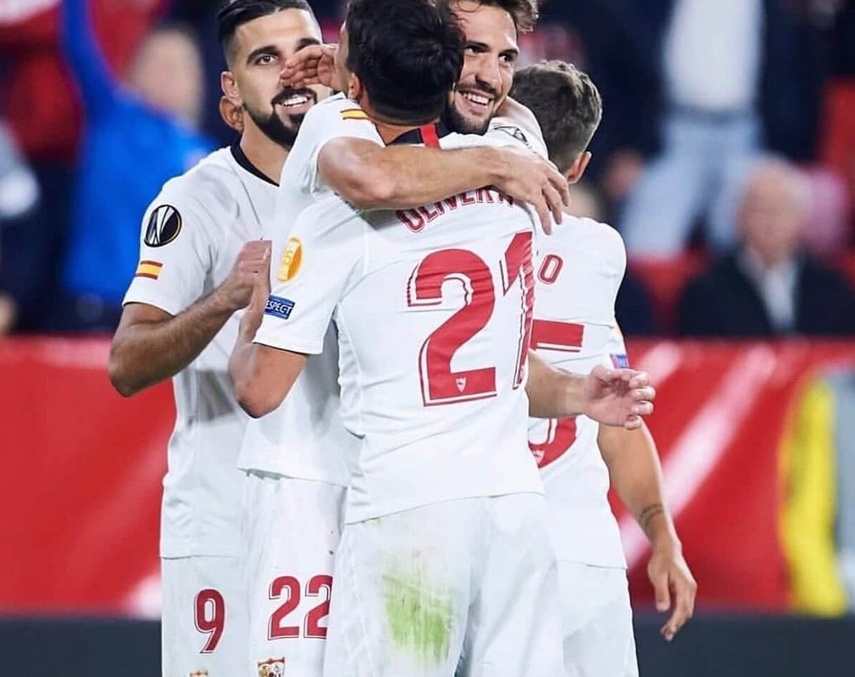 Sevilla players celebrating a goal