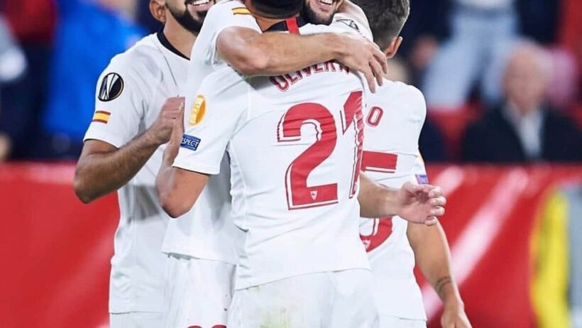 Sevilla players celebrating a goal