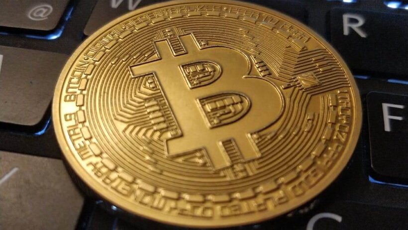 Bitcoin on a computer keyboard