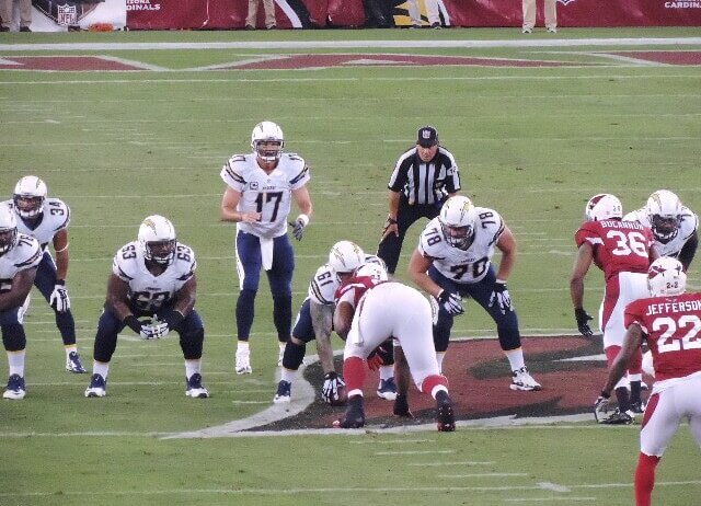Philip Rivers taking a snap for the Chargers