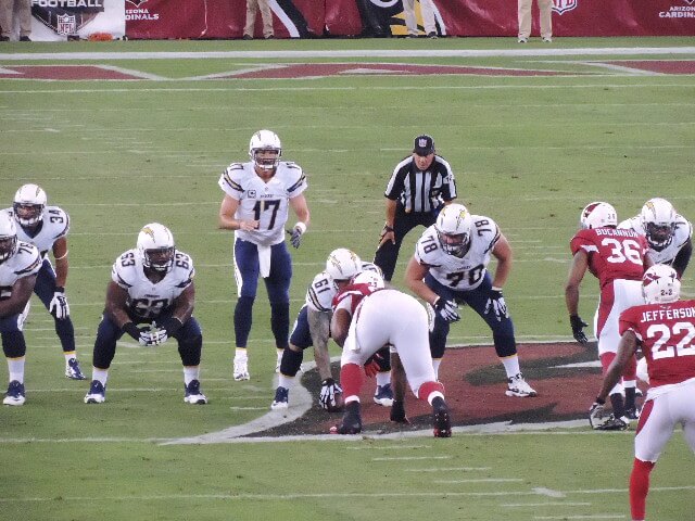 Philip Rivers taking a snap for the Chargers