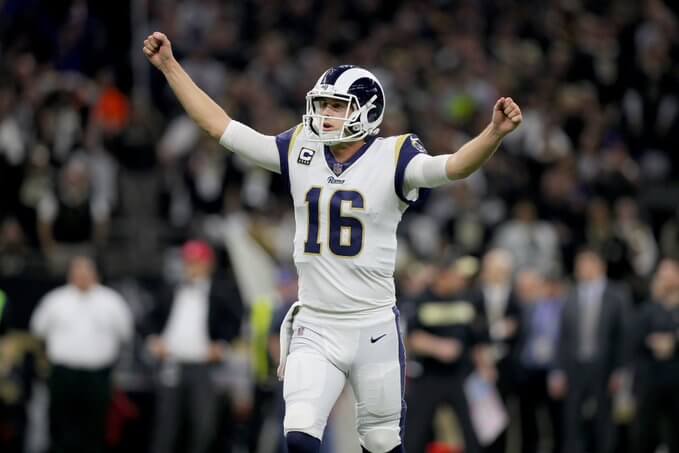 Jared Goff celebrating a TD pass