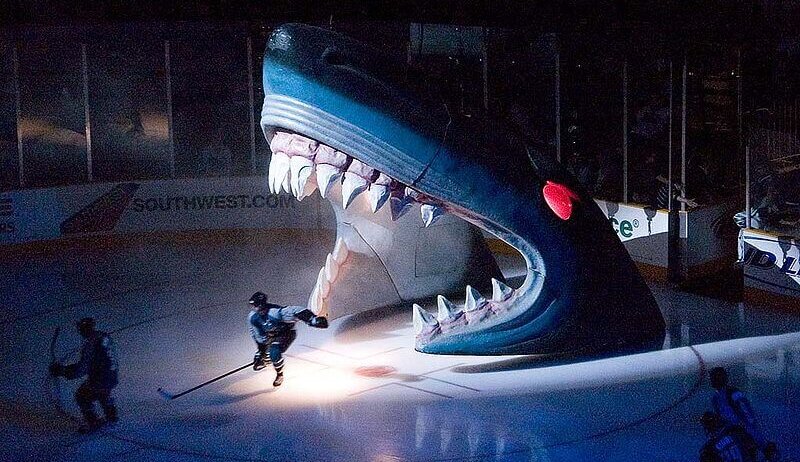 Pregame festivities at the Shark tank in San Jose.