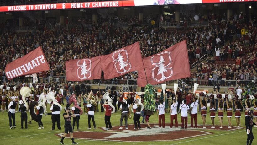 Stanford Cardinal cheerleaders on the field