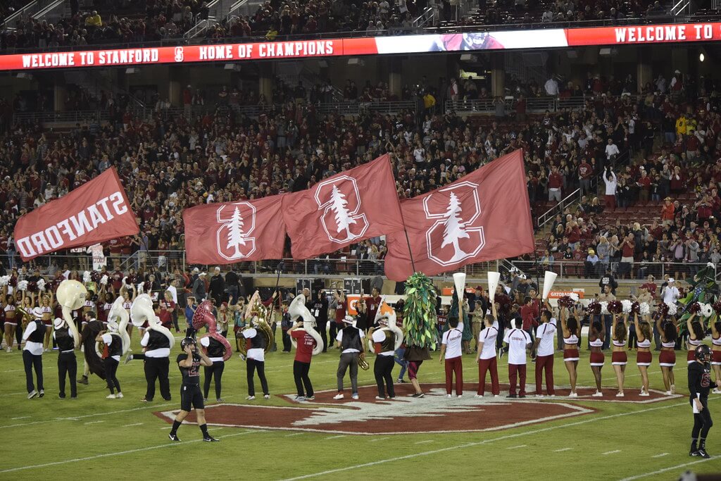 Stanford Cardinal cheerleaders on the field