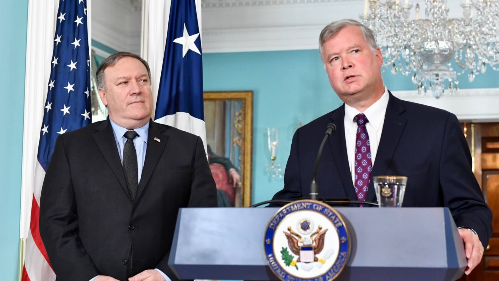 Stephen Biegun giving a press conference