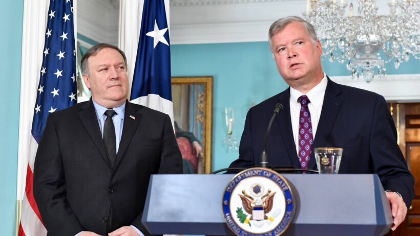 Stephen Biegun giving a press conference