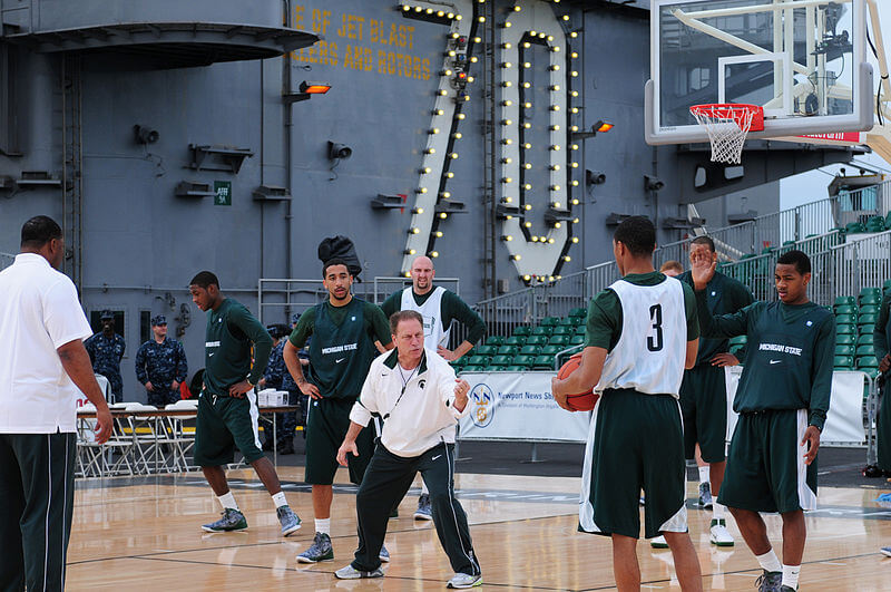 Tom Izzo coaching Michigan State on an aircraft carrier.