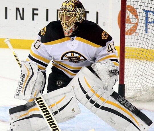 Tuukka Rask in net for Boston.