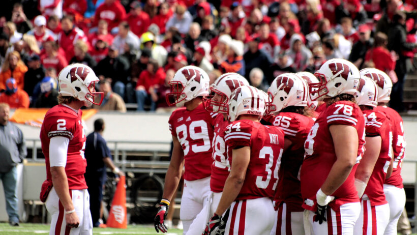 Wisconsin Badgers in the huddle